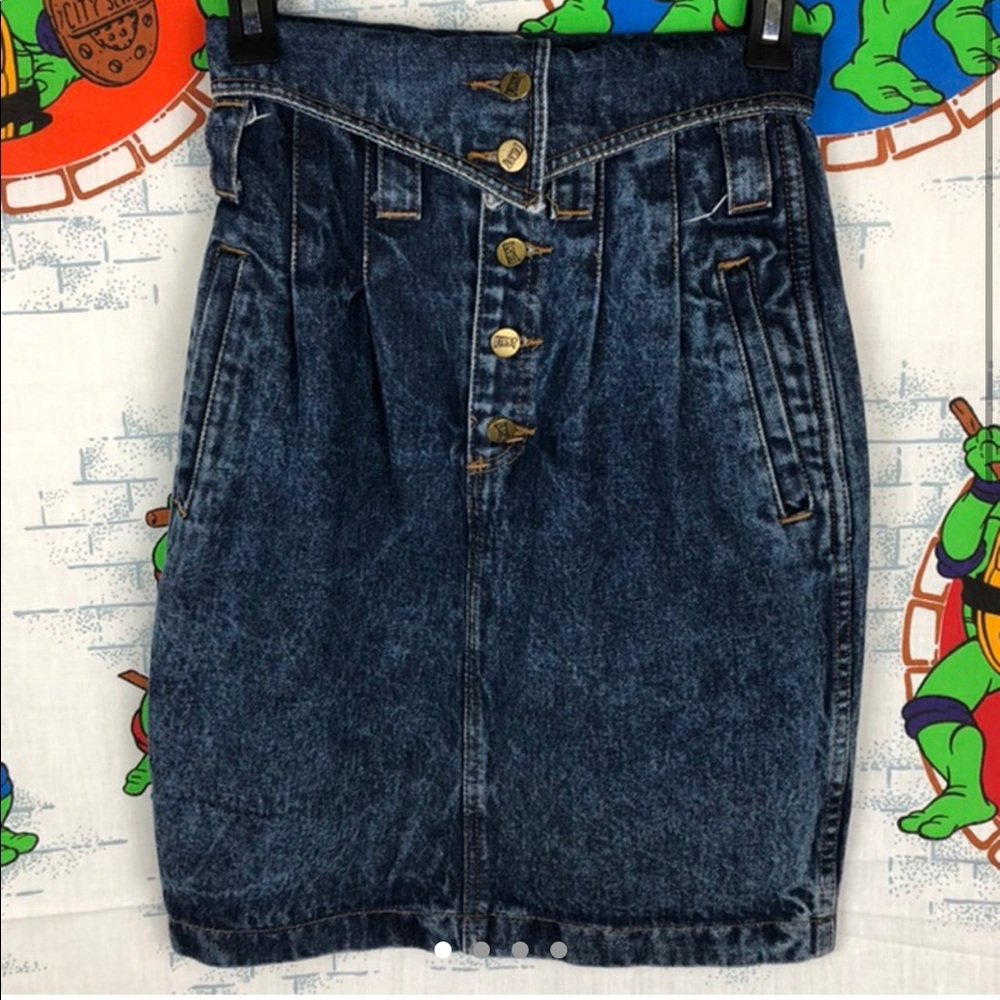 Vintage First denim high waisted acid wash skirt